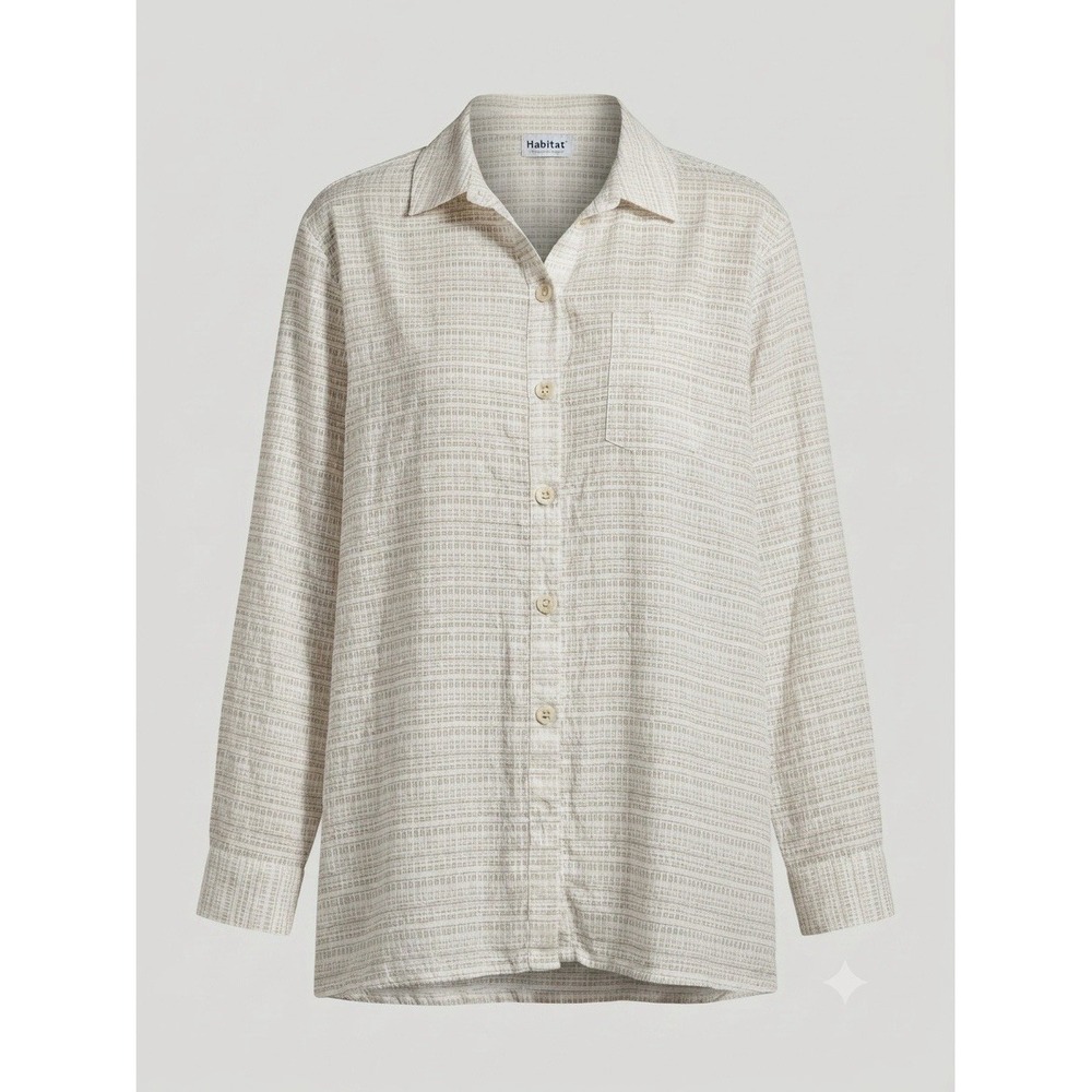 Habitat Linen Button Down Small Oversized Lagenlook Boho Striped Minimal Beach